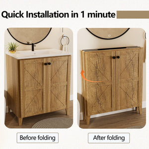 Folding Floor Cabinet With Ceramic Sink, Space Saving