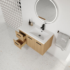 Wall Mounted Floating Bathroom Vanity With Sink, Door & Drawers Modular Cabinet