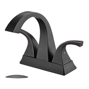 Two Handle 4 Inch Centerset Bathroom Sink Faucet with Pop-Up Drain, Oil Rubbed Bronze