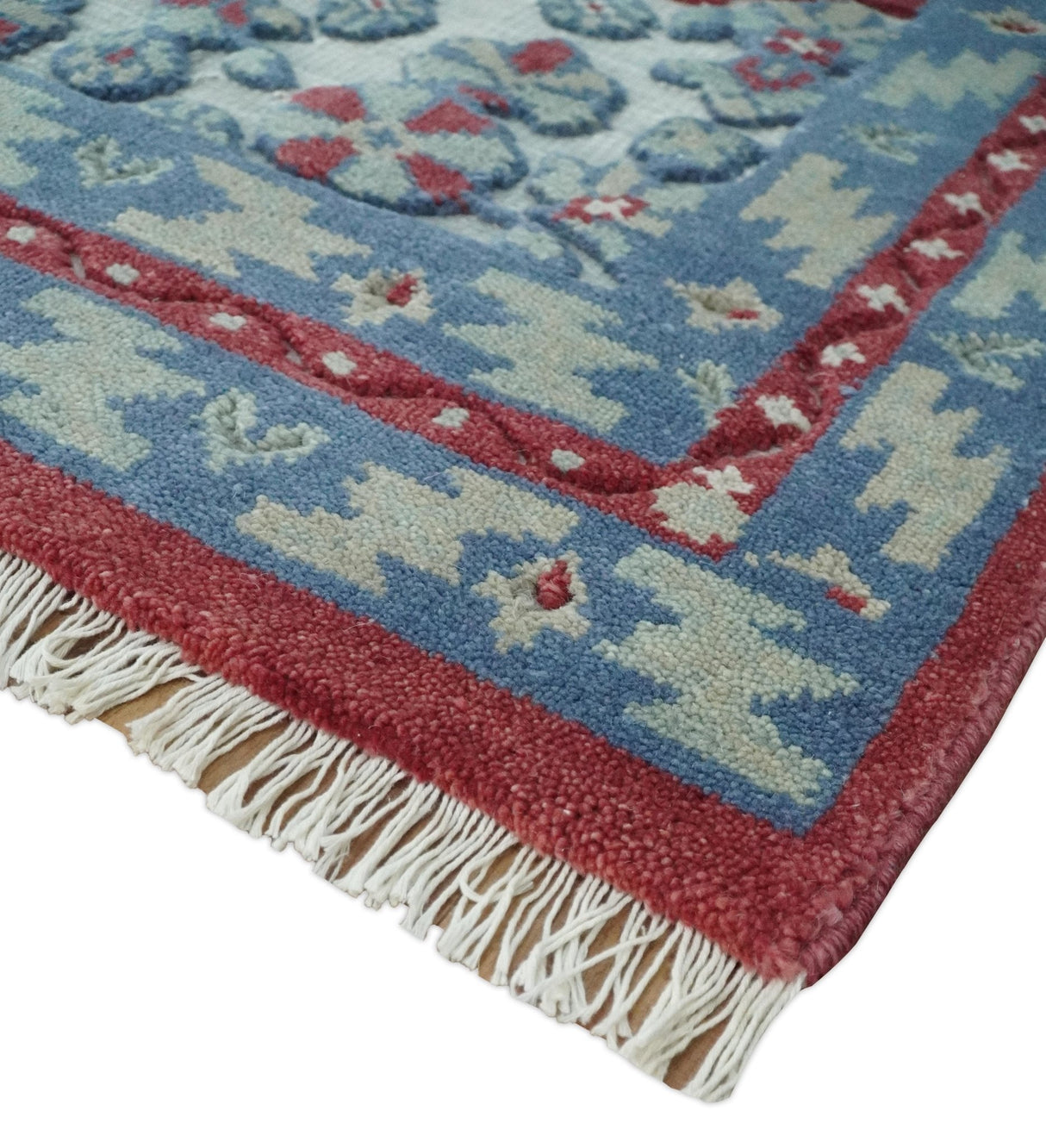 7x10 Hand Knotted Gray, Red and Blue Traditional  Wool Rug