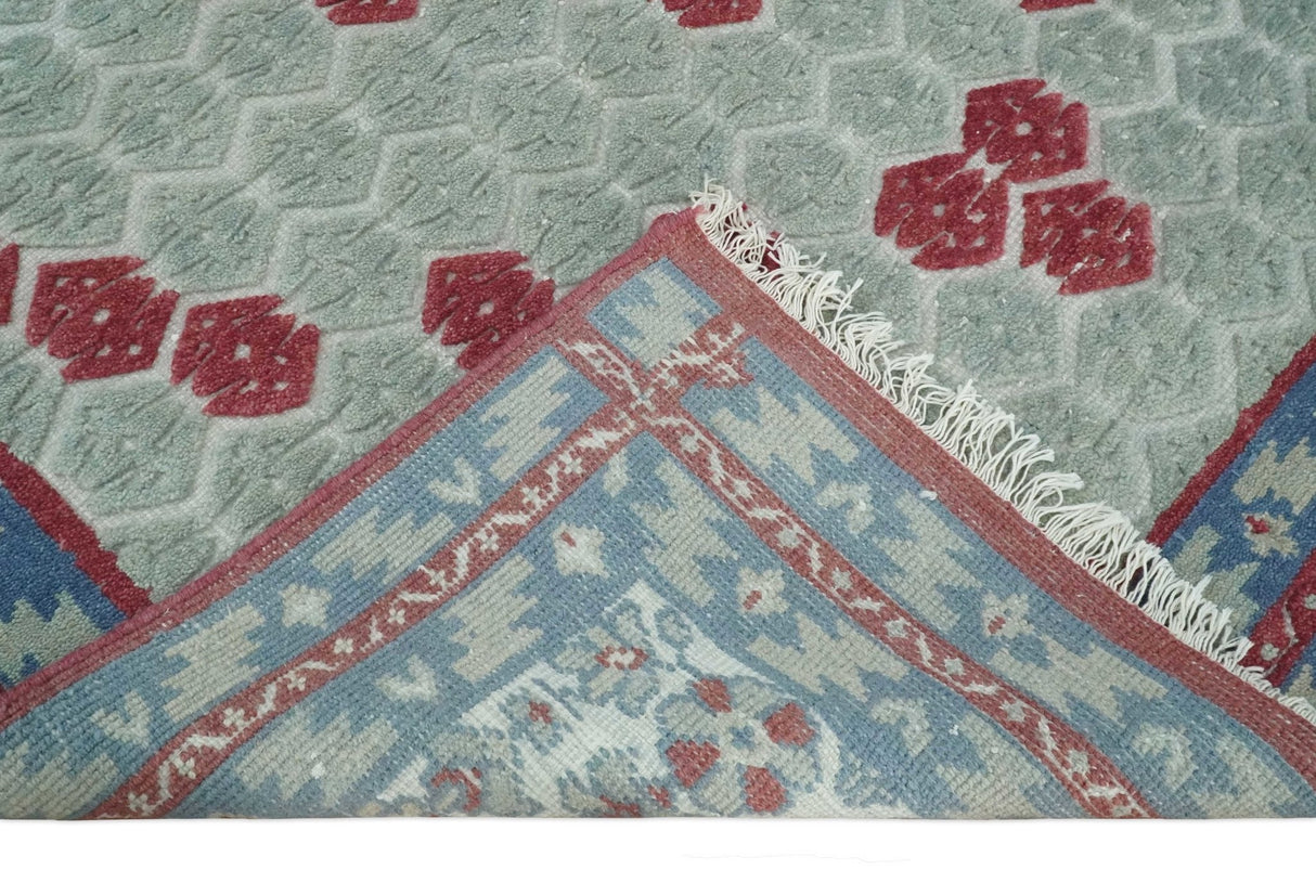 7x10 Hand Knotted Gray, Red and Blue Traditional  Wool Rug