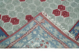 7x10 Hand Knotted Gray, Red and Blue Traditional  Wool Rug