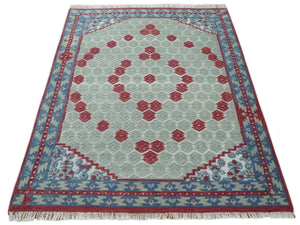 7x10 Hand Knotted Gray, Red and Blue Traditional  Wool Rug