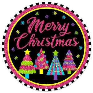 8" Metal Sign: Merry Bright Christmas