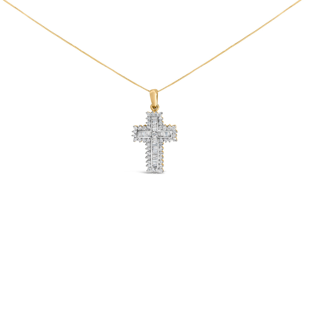 14K Yellow Gold 2.0 Cttw Multi-Row Diamond Cross Pendant Necklace