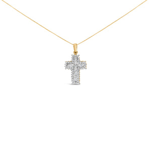 14K Yellow Gold 2.0 Cttw Multi-Row Diamond Cross Pendant Necklace
