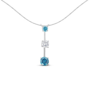 14K White Gold 1 1/2 cttw White and Treated Blue Diamond Pendant Necklace (H-I, I1-I2)