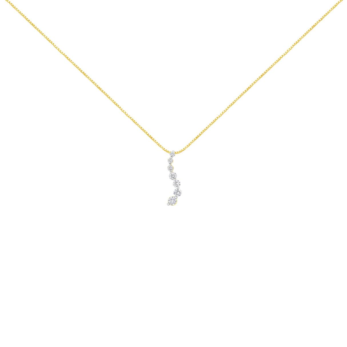 AGS Certified 14K Yellow Gold 2.0 Cttw Baguette and Brilliant Round-Cut Diamond Journey 18" Pendant Necklace (F-G Color, I1-I2 Clarity)