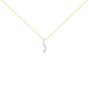 AGS Certified 14K Yellow Gold 2.0 Cttw Baguette and Brilliant Round-Cut Diamond Journey 18" Pendant Necklace (F-G Color, I1-I2 Clarity)