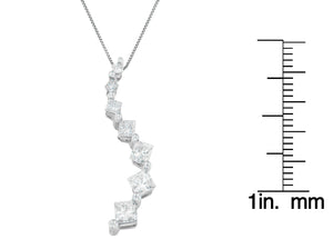 14K White Gold Princess and Baguette Cut Diamond Journey Pendant Necklace (1.00 cttw, H-I Color, I1-I2 Clarity)