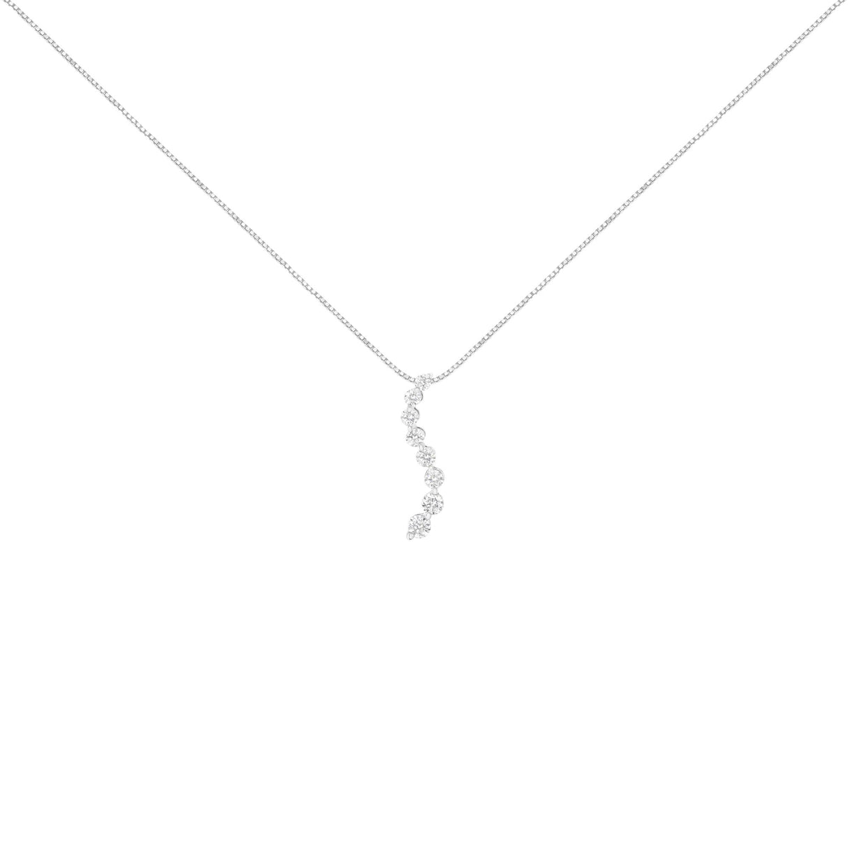 AGS Certified 14k White Gold 3.0 Cttw Baguette and Brilliant Round-Cut Diamond Journey 18" Pendant Necklace (K-L Color, I1-I2 Clarity)