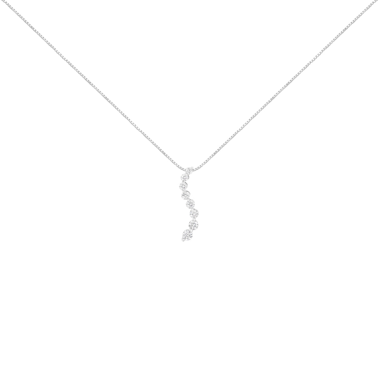 AGS Certified 14k White Gold 3.0 Cttw Baguette and Brilliant Round-Cut Diamond Journey 18" Pendant Necklace (F-G Color, I1-I2 Clarity)