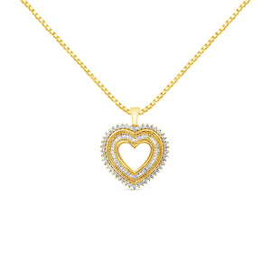 14K Yellow Gold Plated .925 Sterling Silver 1.0 Cttw Round and Baguette-Cut Diamond Composite Hearth 18" Pendant Necklace (I-J Color, I1-I2 Clarity)