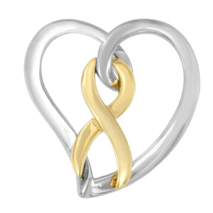 14K Gold and Silver Heart Bow Pendant Necklace