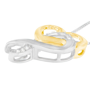 10K Yellow Gold and .925 Sterling Silver 1/20 cttw Diamond Ribbon-Heart Pendant Necklace (H-I, I1-I2)