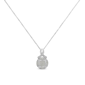 .925 Sterling Silver 1/3 cttw Diamond Ribbon and Circle Cluster 18" Pendant Necklace (I-J Color, I3 Clarity)