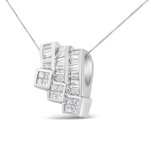 14K White Gold 1 1/2 Cttw Invisible Set Princess and Channel Set Baguette-cut Diamond Triple Curve Pendant Necklace (G-H Color, SI1-SI2 Clarity) - NO CHAIN INCLUDED