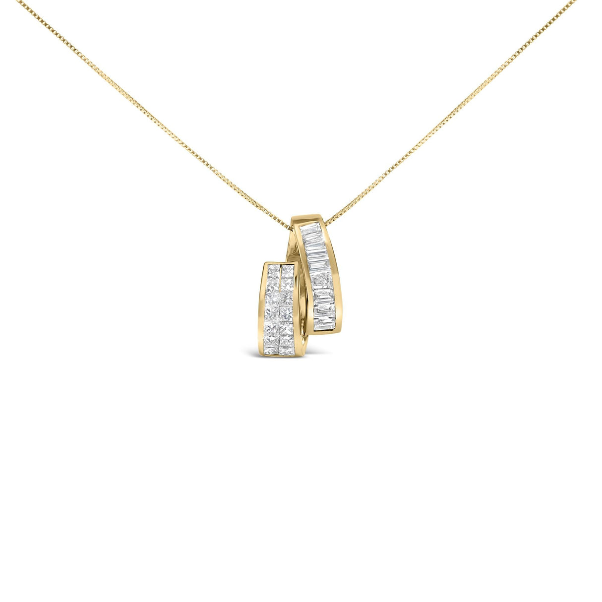 14K Yellow Gold 1 5/8 cttw Princess and Baguette Cut Diamond Fashion Pendant Necklace (G-H, VS2-SI1)