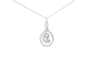 Espira 10K White Gold 1/8 cttw Round Cut Diamond Layered Spiral Pendant Necklace (I-J, I1-I2)
