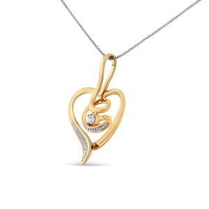 Espira 10K Yellow Gold .03 Cttw Diamond-Accented Round-Cut Diamond Swirl Open Heart 18" Pendant Necklace (I-J Color, I2-I3 Clarity)