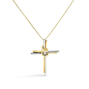Espira 10K Two-Tone Yellow & White Gold Diamond-Accented Cross 18" Pendant Necklace (J-K Color, I2-I3 Clarity)