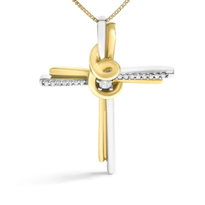 Espira 10K Two-Tone Yellow & White Gold Diamond-Accented Cross 18" Pendant Necklace (J-K Color, I2-I3 Clarity)