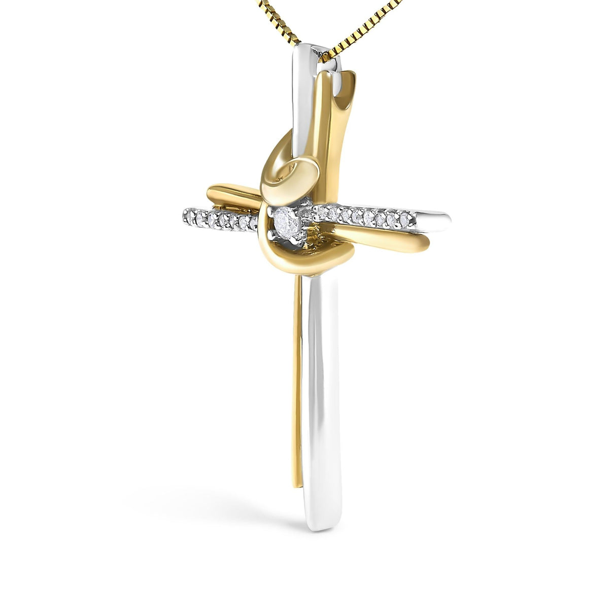 Espira 10K Two-Tone Yellow & White Gold Diamond-Accented Cross 18" Pendant Necklace (J-K Color, I2-I3 Clarity)