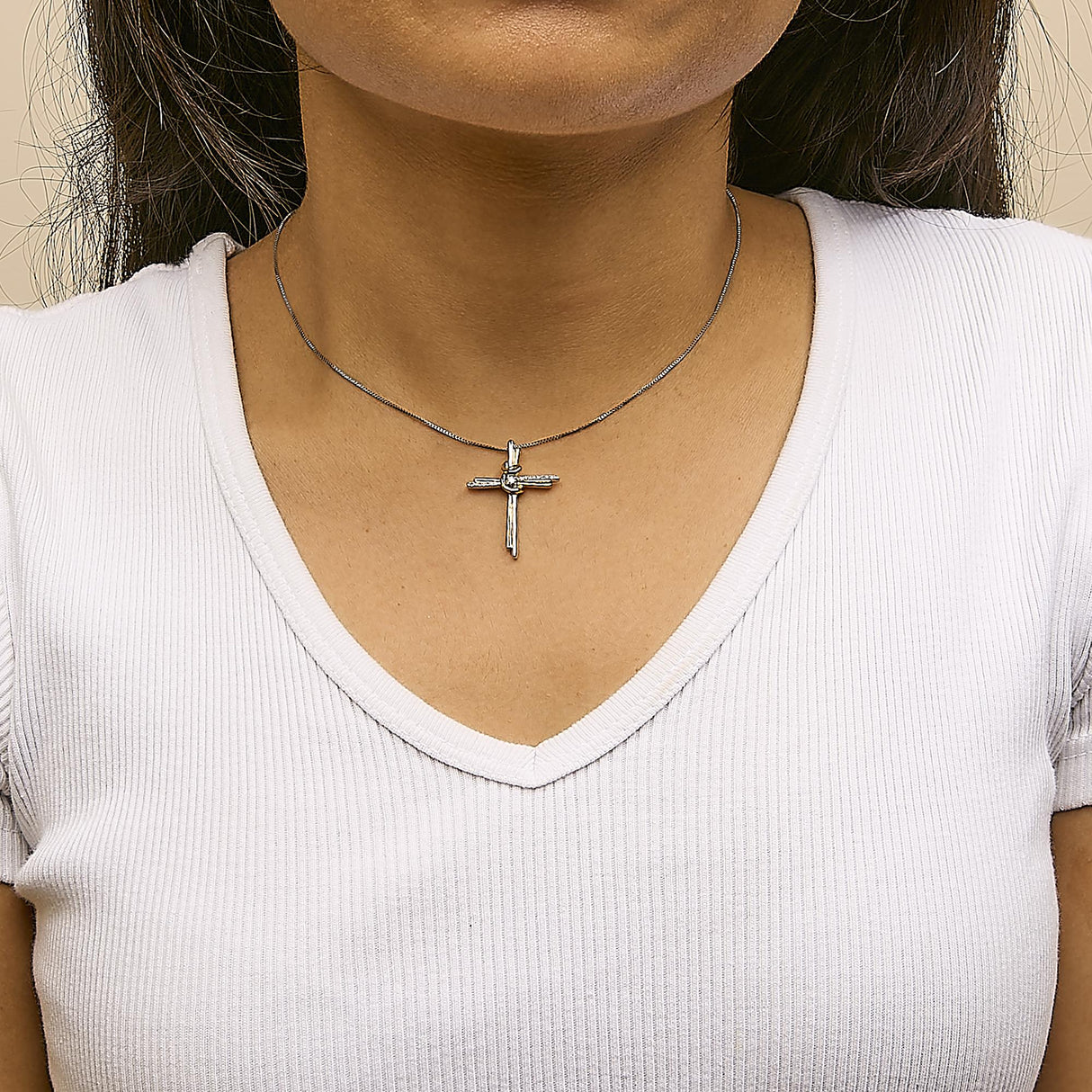 Espira 10K Two-Tone Yellow & White Gold Diamond-Accented Cross 18" Pendant Necklace (J-K Color, I2-I3 Clarity)
