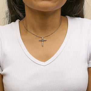 Espira 10K Two-Tone Yellow & White Gold Diamond-Accented Cross 18" Pendant Necklace (J-K Color, I2-I3 Clarity)