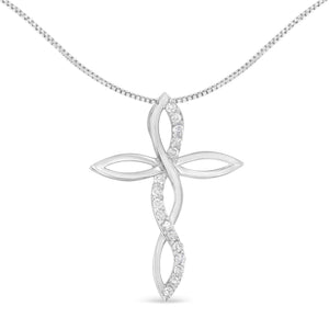 .925 Sterling Silver 1/4 cttw Diamond Cross Pendant Necklace (I-J, I3)