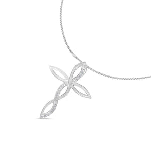 .925 Sterling Silver 1/4 cttw Diamond Cross Pendant Necklace (I-J, I3)