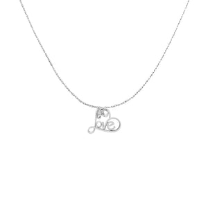 .925 Sterling Silver 1/10 Cttw Round Brilliant-Cut Diamond Accented Open Heart with Love 18" Pendant Necklace (H-I Color, I1-I2 Clarity)