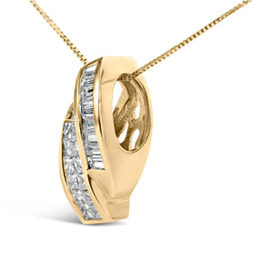 14k Yellow Gold 1 1/3 Cttw Princess and Baguette-cut Diamond Double Curved Pendant Necklace (H-I Color ,VS1-VS2 Clarity) - NO CHAIN INCLUDED