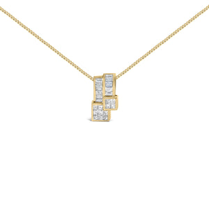 14K Yellow Gold 1 1/2 cttw Princess and Baguette Cut Diamond Geometric Pendant Necklace (H-I Color, VS1-VS2 Clarity)