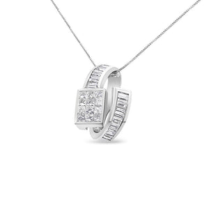 14K White Gold 2 cttw Princess and Baguette Cut Diamond Double Loop Pendant Necklace (G-H, VS1-VS2)