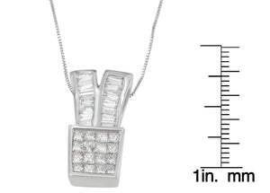 14K White Gold 1 1/3 cttw Princess and Baguette Cut Diamond Sparkling Shapes Pendant Necklace (H-I, SI1-SI2)