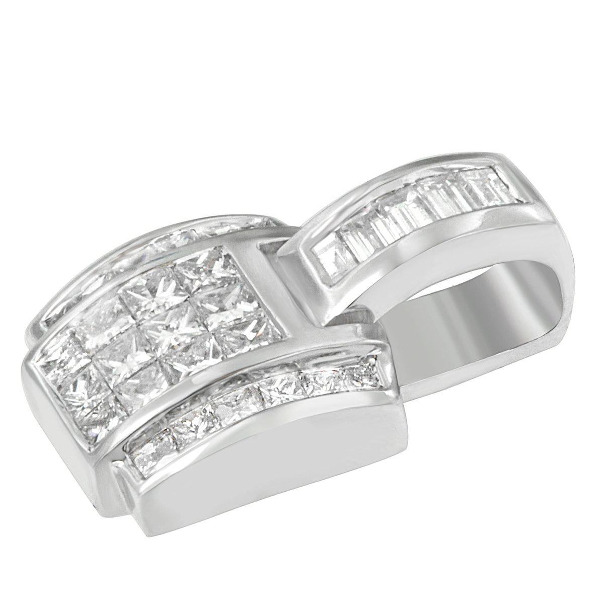 14K White Gold 2 1/5 Cttw Princess Cut Composite Diamond Pendant with Diamond Bale Pendant Necklace (H-I Color,SI1-SI2 Clarity) - NO CHAIN INCLUDED