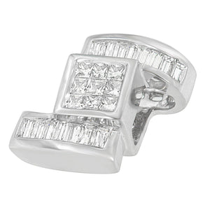 14K White Gold 1 2/5 cttw Princess and Baguette Cut Diamond Zig Zag Pendant Necklace (H-I, SI1-SI2)