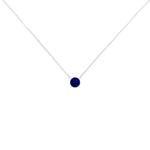 .925 Sterling Silver 2.5mm Lab Grown Cobalt Blue Sapphire Solitaire Bezel Necklace
