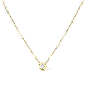 10K White Gold 1/10 Carat Round Brilliant-Cut Diamond Modern Bezel-Set Solitaire 16"-18" Pendant Necklace (H-I Color, SI2-I1 Clarity)