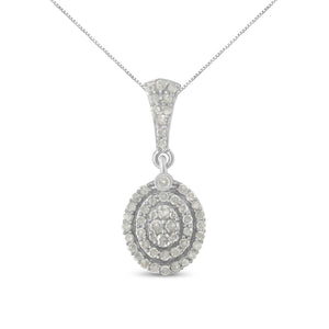 .925 Sterling Silver 1 1/2 cttw Diamond Halo Pendant Necklace (I-J, I3)