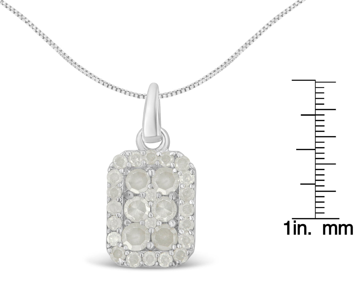 .925 Sterling Silver 1 cttw Diamond Block Pendant Necklace (I-J, I3-Promo)