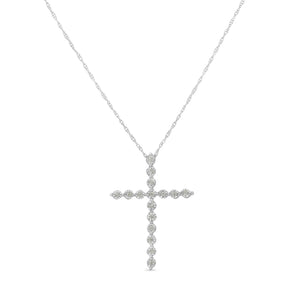 .925 Sterling Silver 1/6 Cttw Brilliant-Cut Diamond Miracle-Set Shared Prong Cross 18" Pendant Necklace (I-J Color, I2-I3 Clarity)