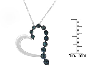 .925 Sterling Silver 1/10 Cttw Diamond Miracle-Set Open Heart 18" Pendant Necklace (Enhanced Blue Color, I2-I3 Clarity)