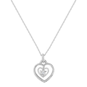 .925 Sterling Silver 1/25 cttw Rose Cut Diamond Double Heart Pendant Necklace (I-J, I2-I3)