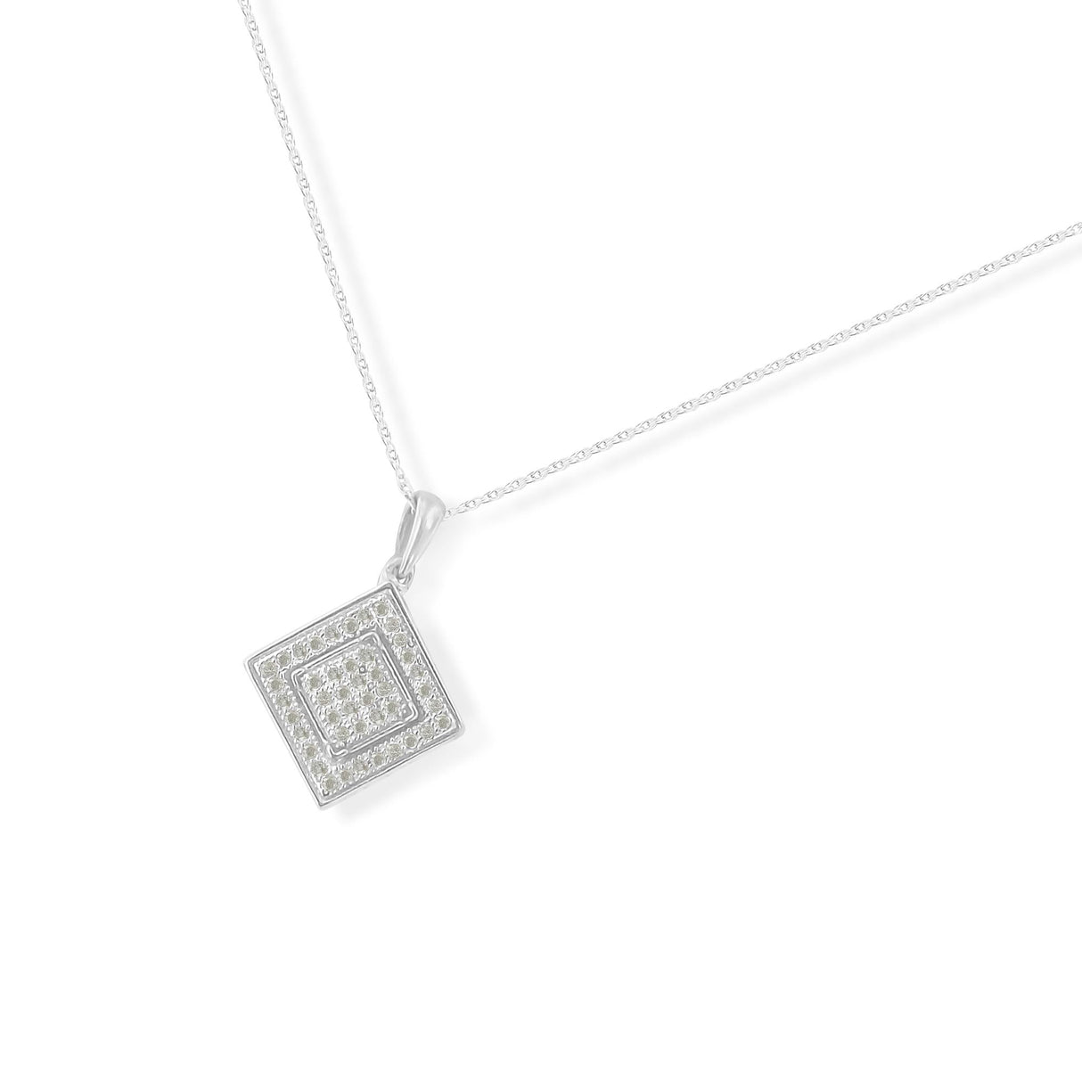 .925 Sterling Silver 1/3 cttw Diamond Rhombus Shaped 18" Pendant Necklace (I-J Color, I2-I3 Clarity)