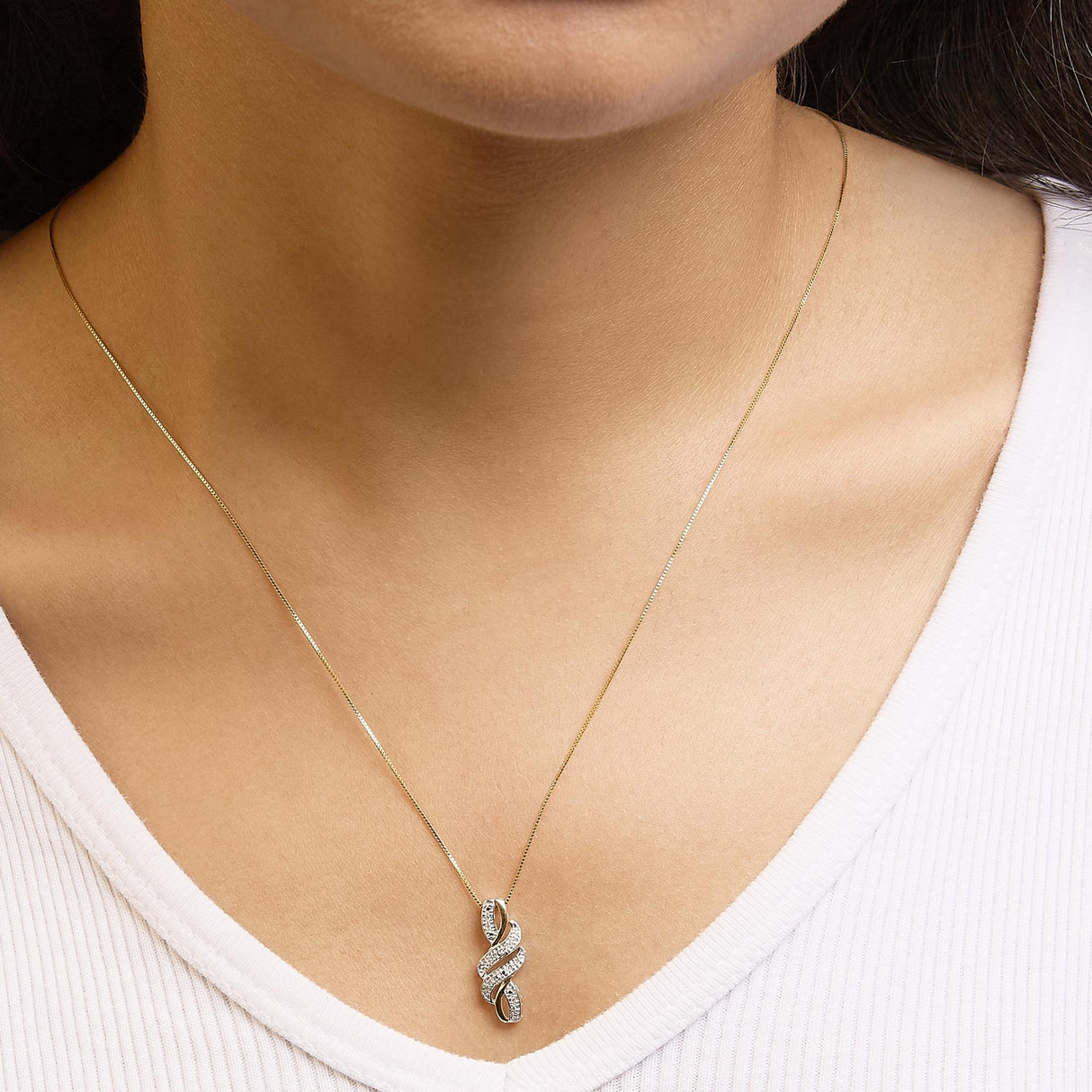 10K Yellow Gold Plated .925 Sterling Silver 1/20 cttw Round Cut Diamond Swirl Pendant Necklace (H-I Color, I2-I3 Clarity)