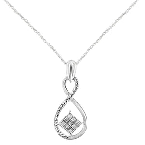 .925 Sterling Silver 1/25 cttw Round Cut Diamond Infinity and Square Accent Pendant Necklace (H-I, I2)