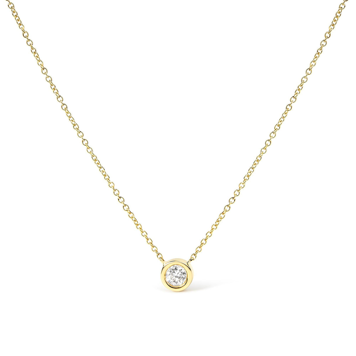 14K Gold Lab Grown Diamond Modern Bezel-Set Solitaire 16"-18" Pendant Necklace (F-G Color, VS2-SI1 Clarity)