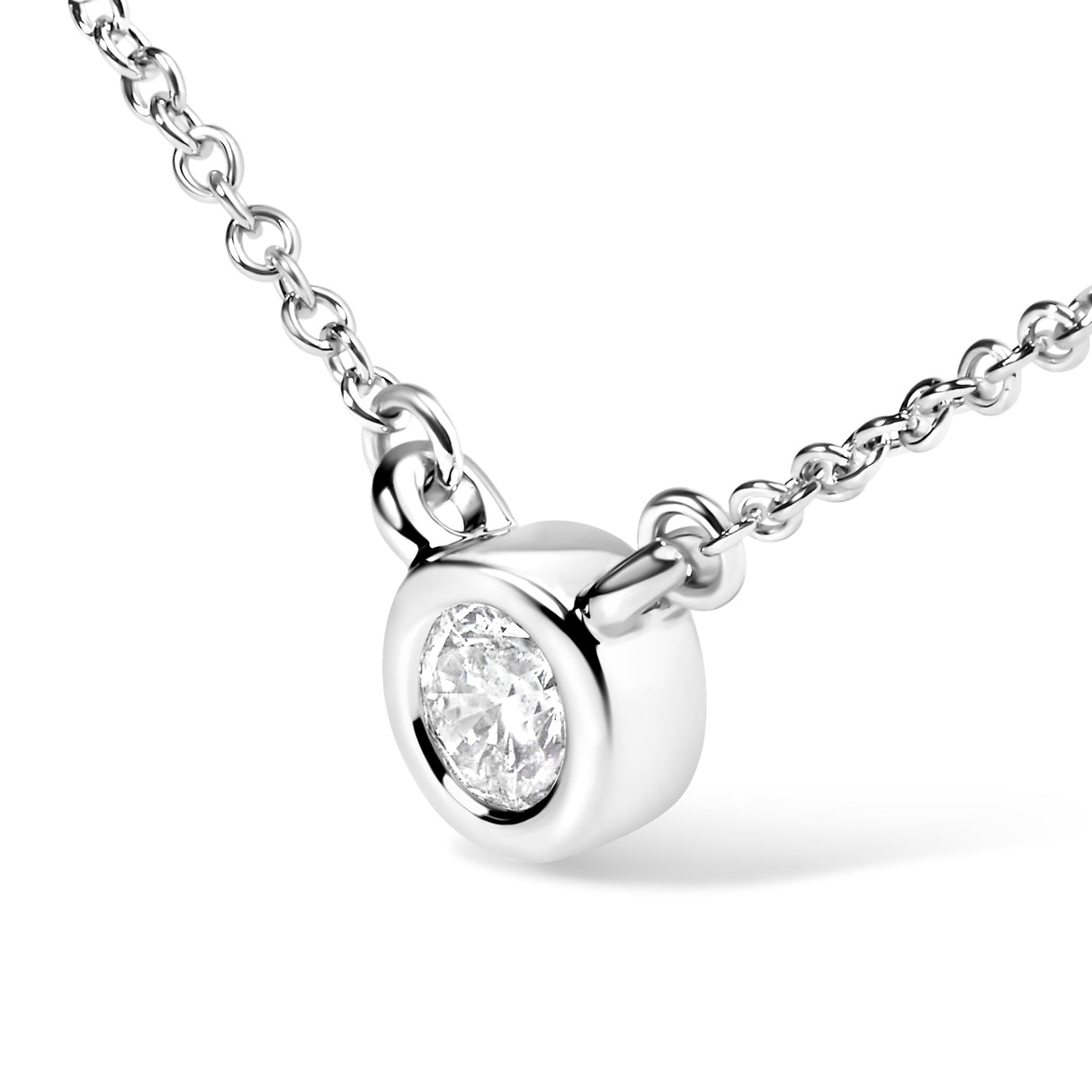 10K White Gold 1/2 Carat Round Brilliant-Cut Diamond Modern Bezel-Set Solitaire 16"-18" Pendant Necklace (H-I Color, SI2-I1 Clarity)